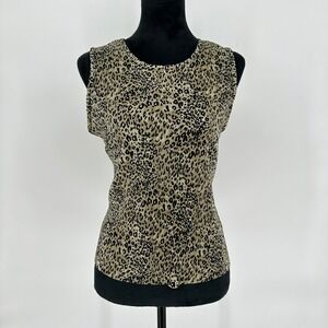 New York City Design Co Leopard Print Sleeveless Shirt Blouse Pleated Stretchy L